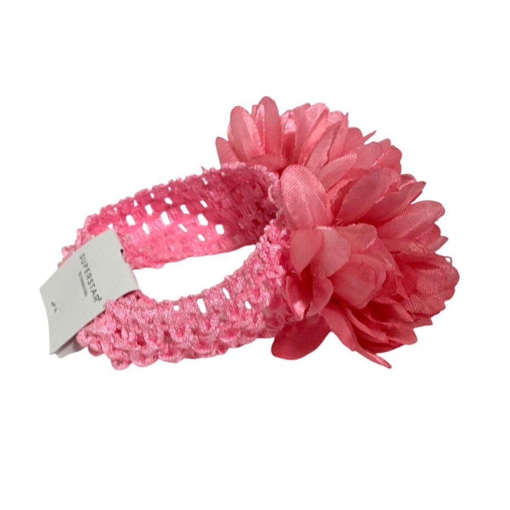 New Superstar Accessories Pink Headband Elastic floral baby one size stretchy cu